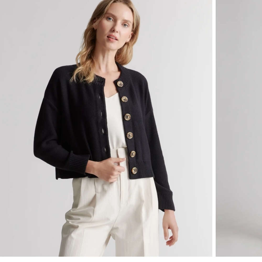 Quince Organic Cotton Cropped Cardigan Black